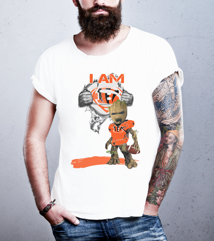 I AM Bengals Baby Groot Superman Football T-Shirt