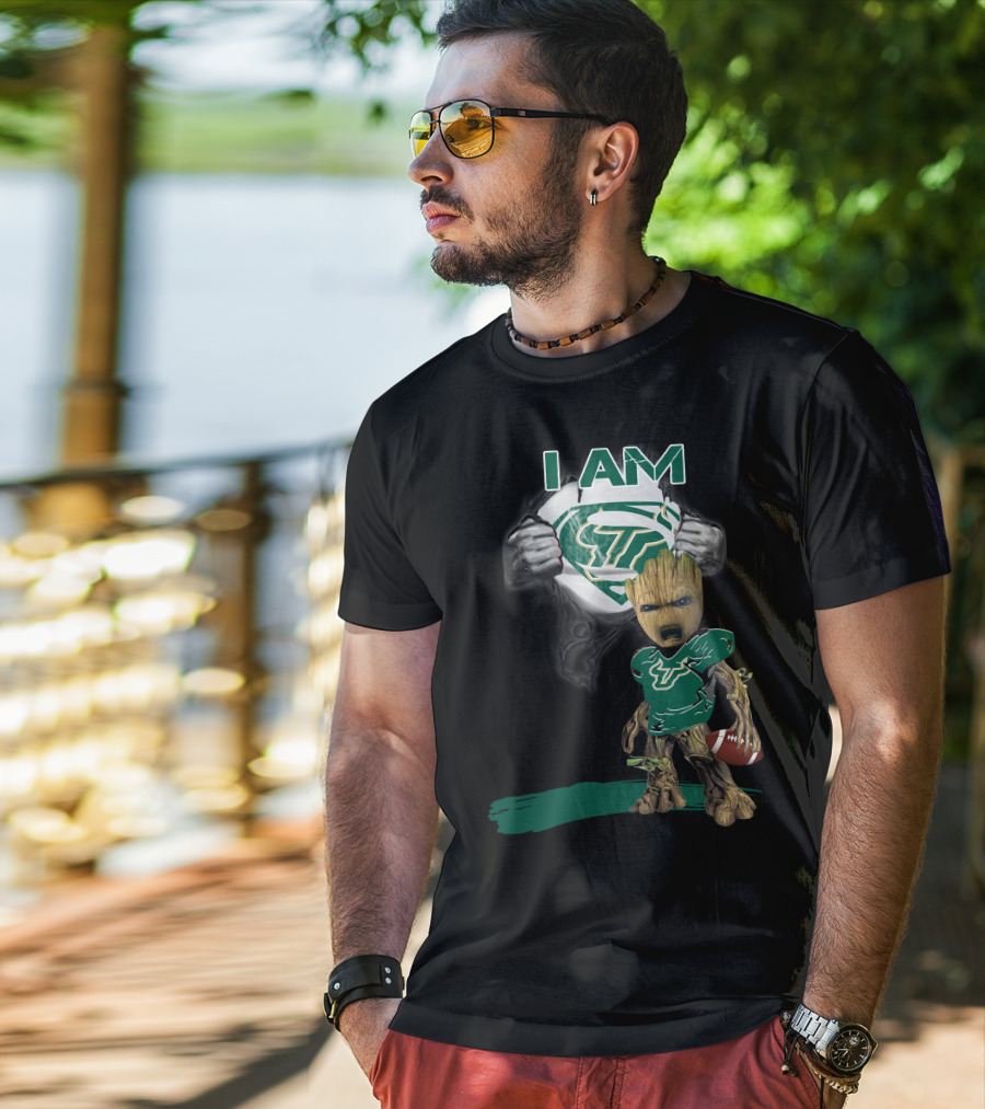 I AM USF Bulls Baby Groot Superman Football T-Shirt