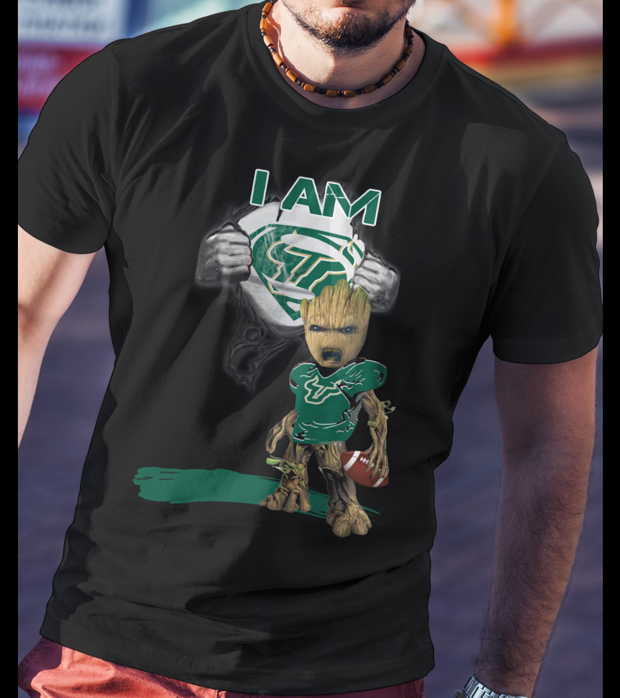I AM USF Bulls Baby Groot Superman Football T-Shirt