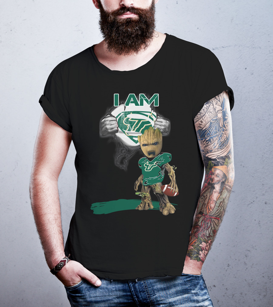 I AM USF Bulls Baby Groot Superman Football T-Shirt