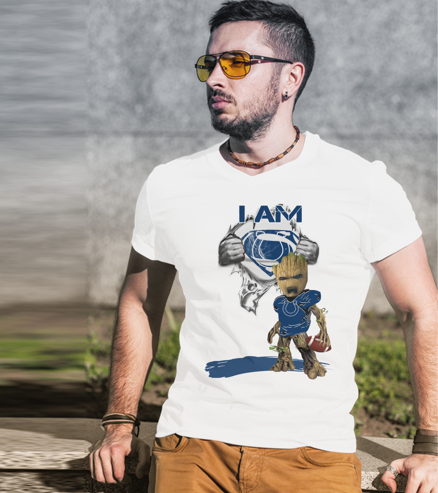I Am Colts Baby Groot Superman Football T-Shirt
