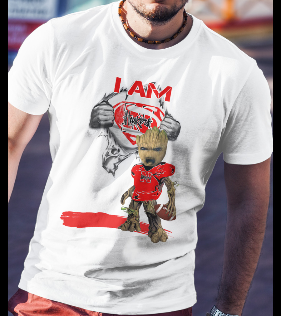 I Am Husker Baby Groot Superman Cornhuskers Football T-Shirt
