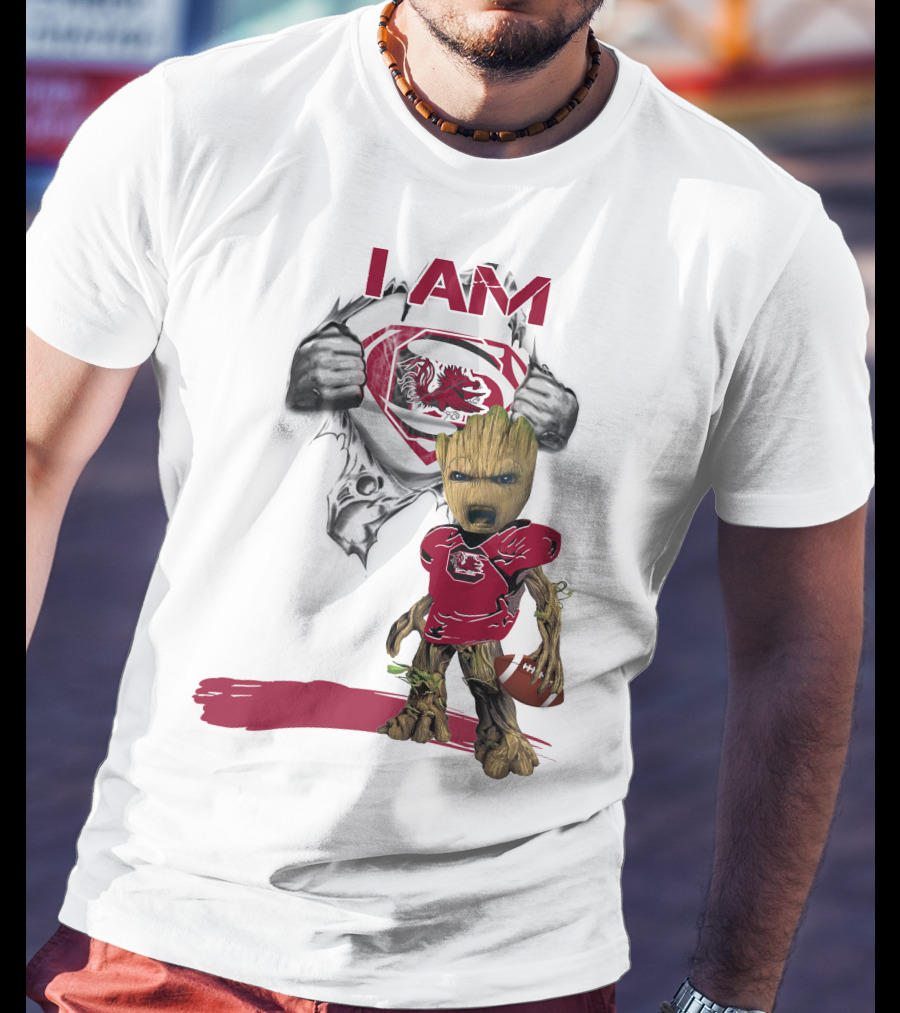 I Am Gamecocks Baby Groot Superman Football T-Shirt