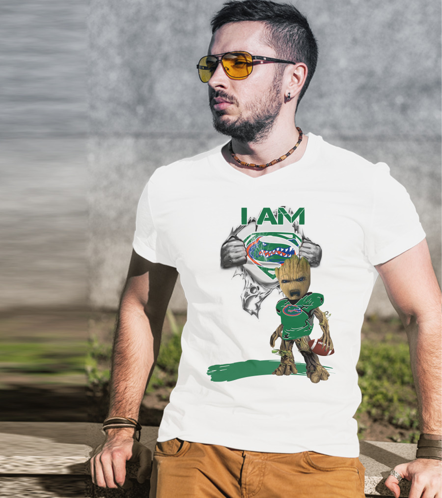 I AM Gators Baby Groot Superman Football T-Shirt