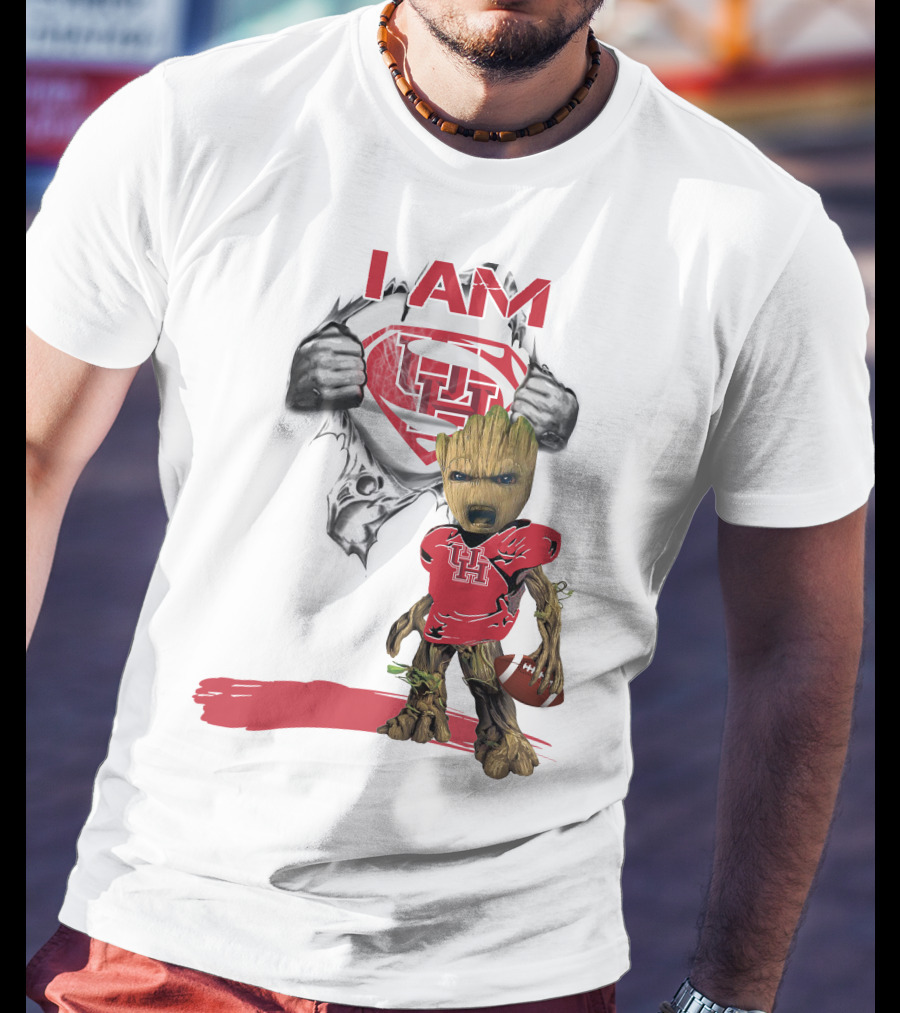 I AM Houston Baby Groot University Of Houston Superman Football T-Shirt