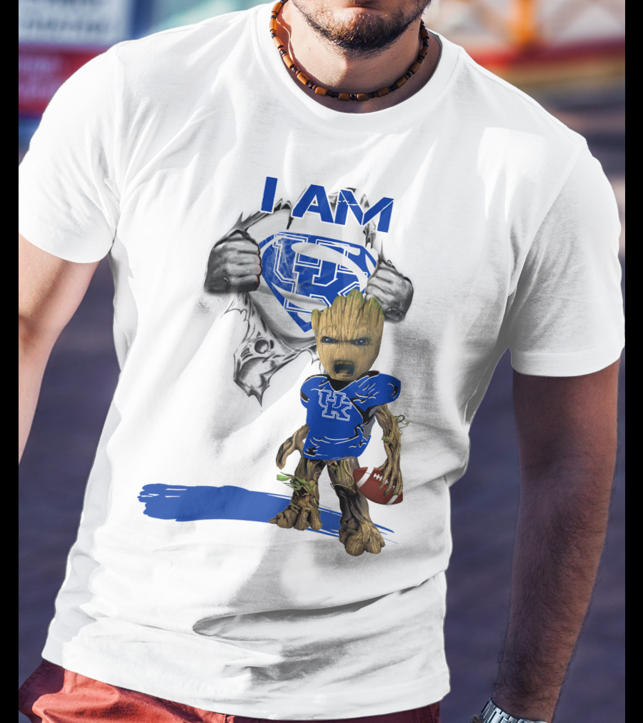 I Am Kentucky Baby Groot UK Superman Football T-Shirt