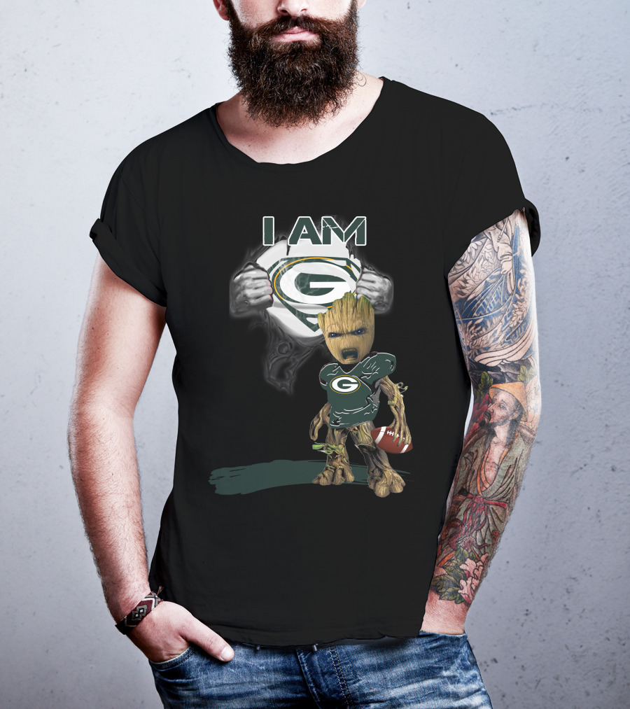 Packers Baby Groot I Am Green Bay Football Fan T-Shirt