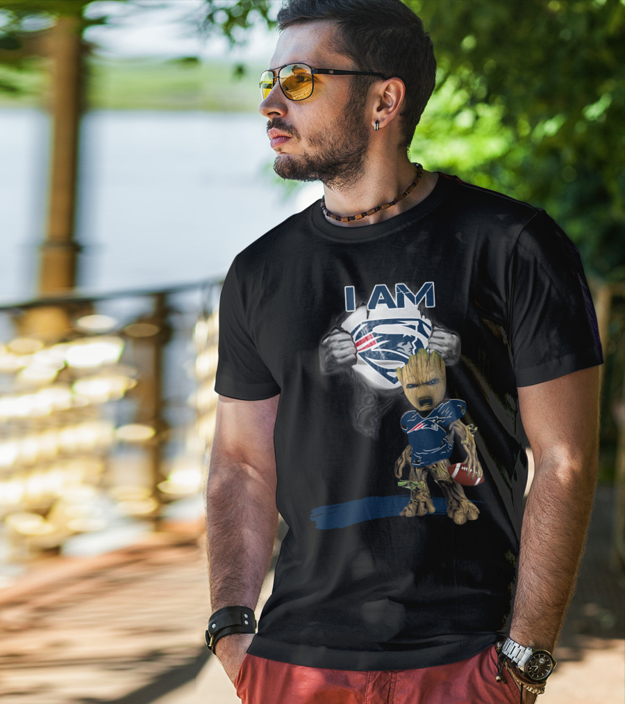 I AM Patriots Baby Groot Superman Football Fan T-Shirt
