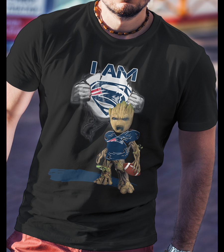 I AM Patriots Baby Groot Superman Football Fan T-Shirt