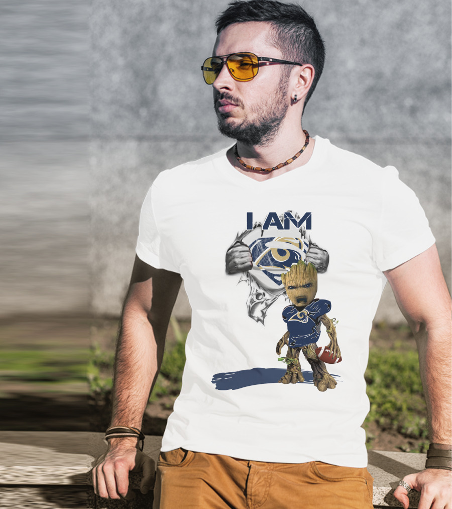 I AM Rams Baby Groot Superman Football Hero T-Shirt