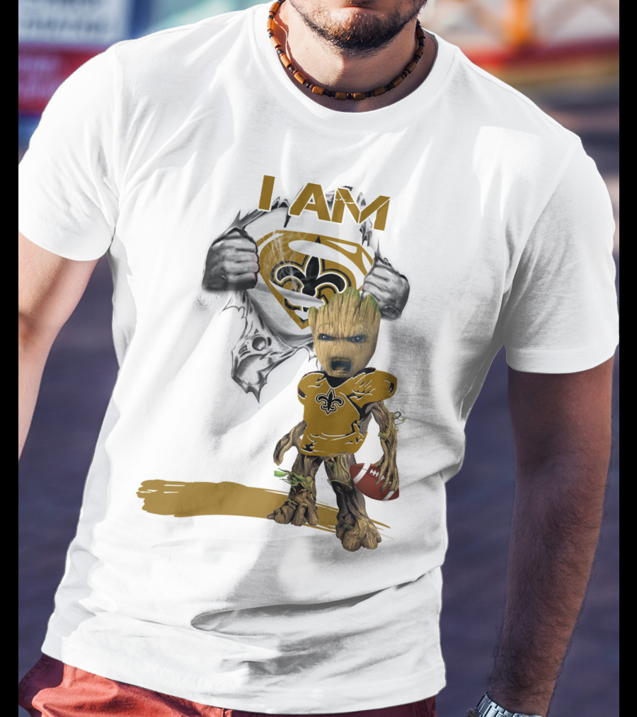 I Am Baby Groot Saints Superman Football T-Shirt
