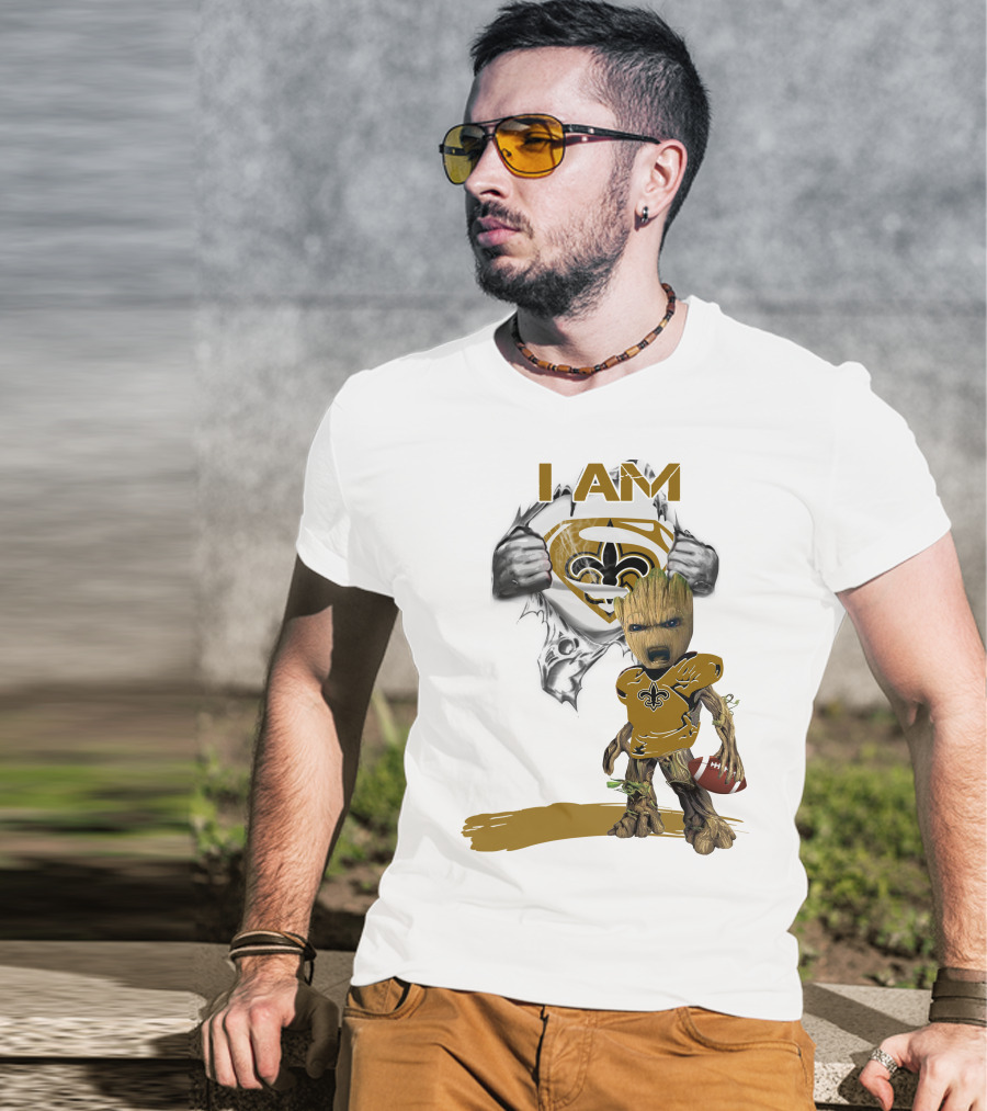 I Am Baby Groot Saints Superman Football T-Shirt