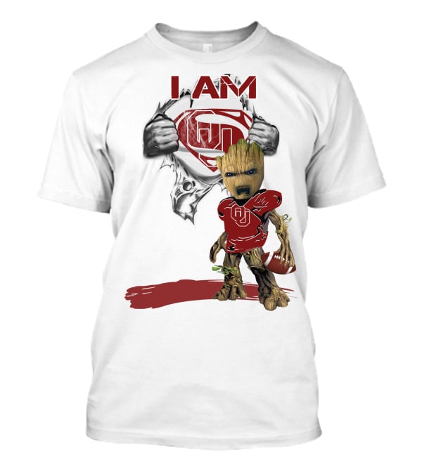 I AM Sooners Baby Groot Superman Football T-Shirt