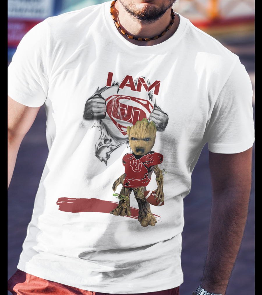 I AM Sooners Baby Groot Superman Football T-Shirt