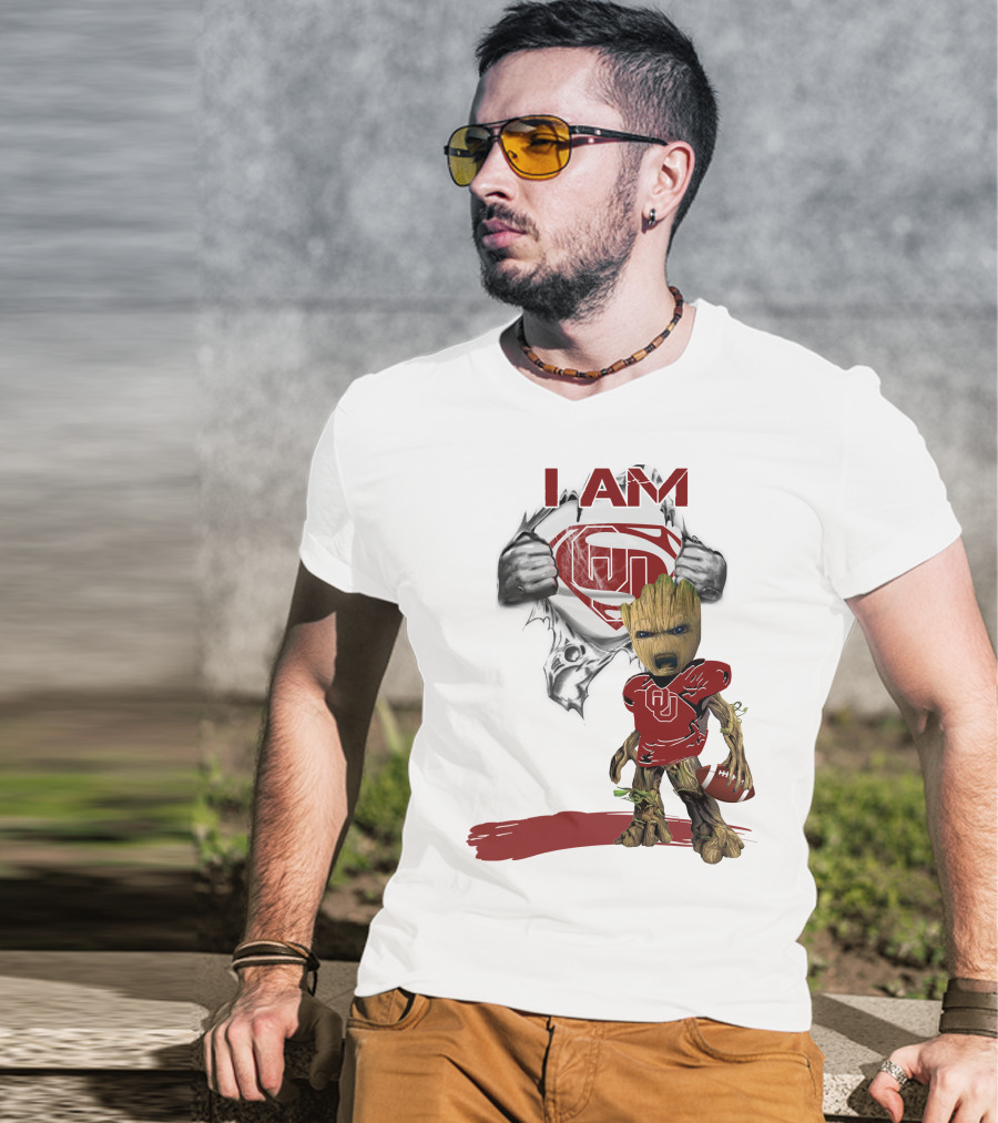 I AM Sooners Baby Groot Superman Football T-Shirt
