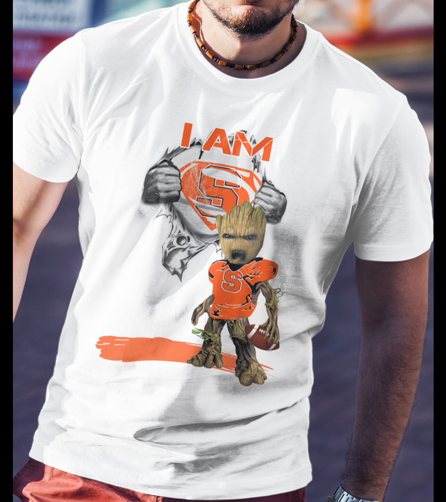 I Am Syracuse Baby Groot Superman Football T-Shirt