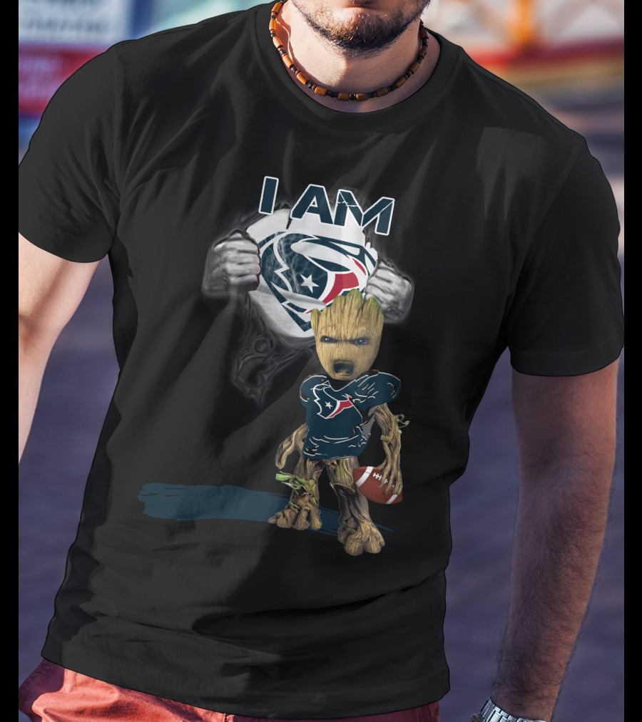 I Am Texans Baby Groot Superman Logo Football T-Shirt