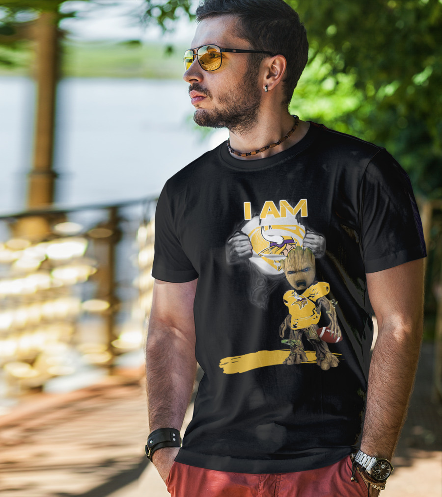 I AM Vikings Baby Groot Superman Football Fusion T-Shirt