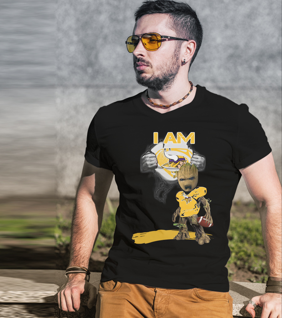 I AM Vikings Baby Groot Superman Football Fusion T-Shirt
