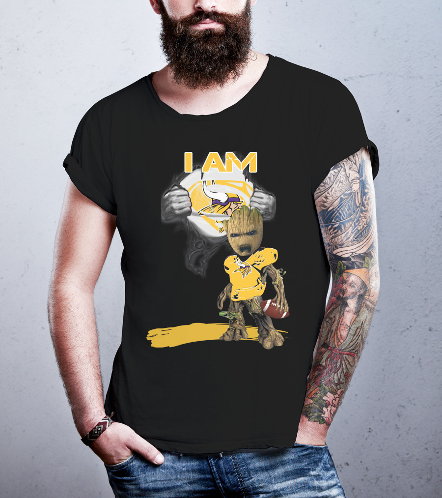 I AM Vikings Baby Groot Superman Football Fusion T-Shirt