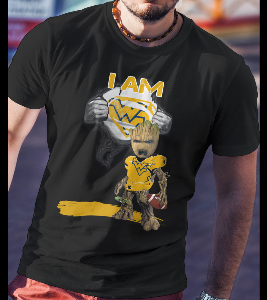 West Virginia Baby Groot Superman Football T-Shirt