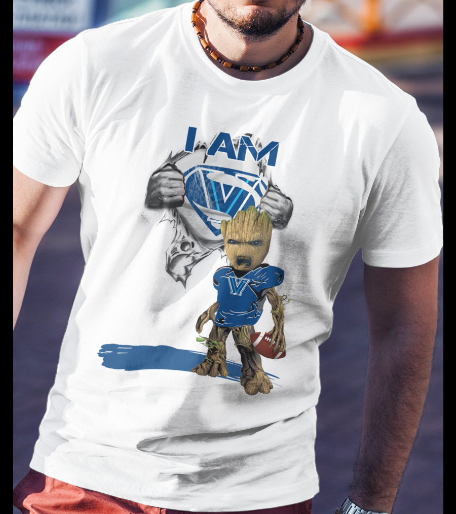 I AM Wildcats Baby Groot Villanova Superman Football T-Shirt
