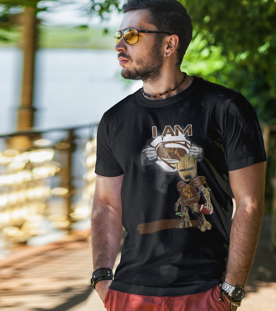 I AM Wyoming Baby Groot Superman Football T-Shirt