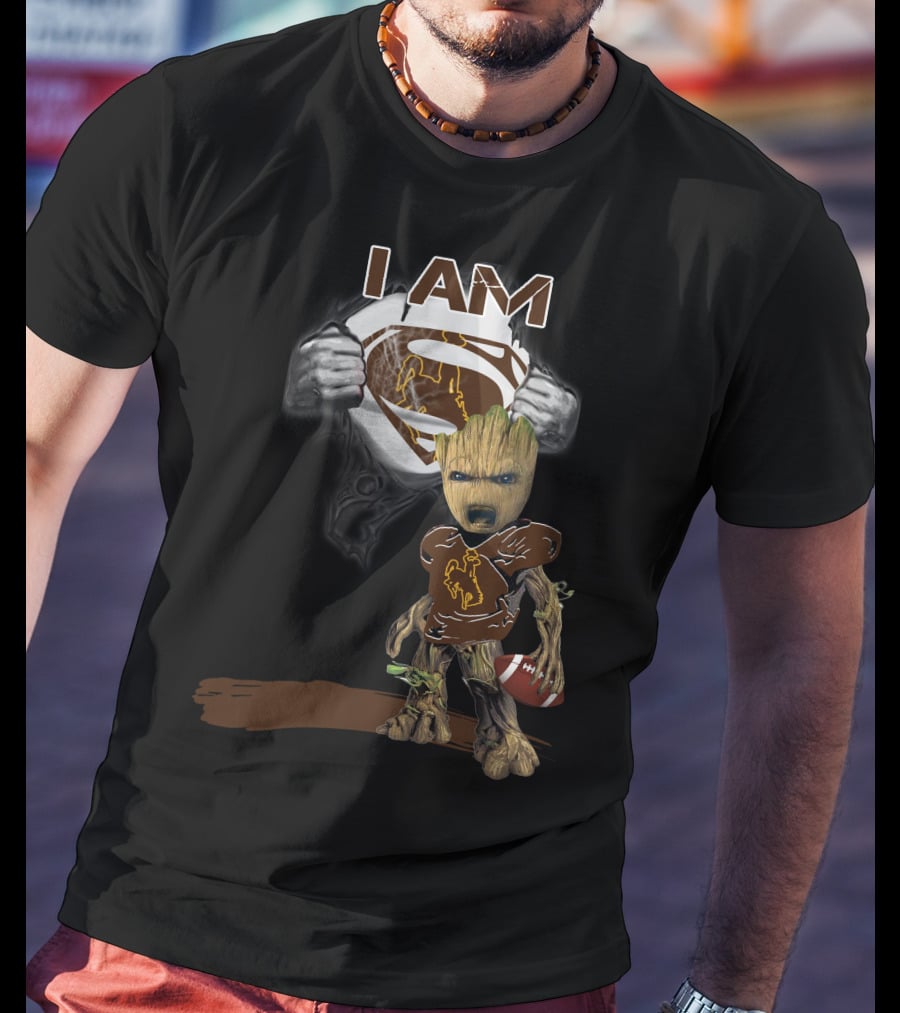 I AM Wyoming Baby Groot Superman Football T-Shirt