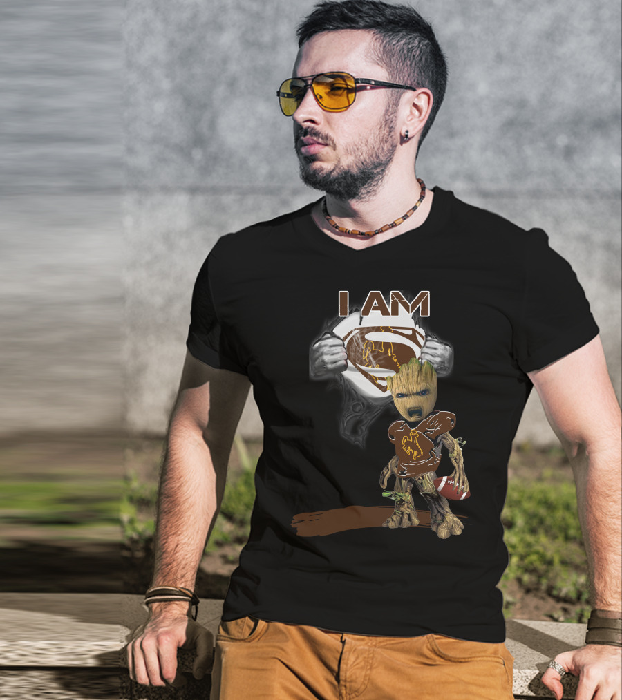 I AM Wyoming Baby Groot Superman Football T-Shirt