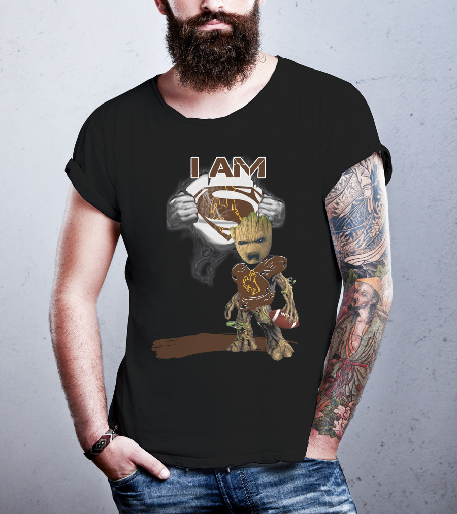 I AM Wyoming Baby Groot Superman Football T-Shirt