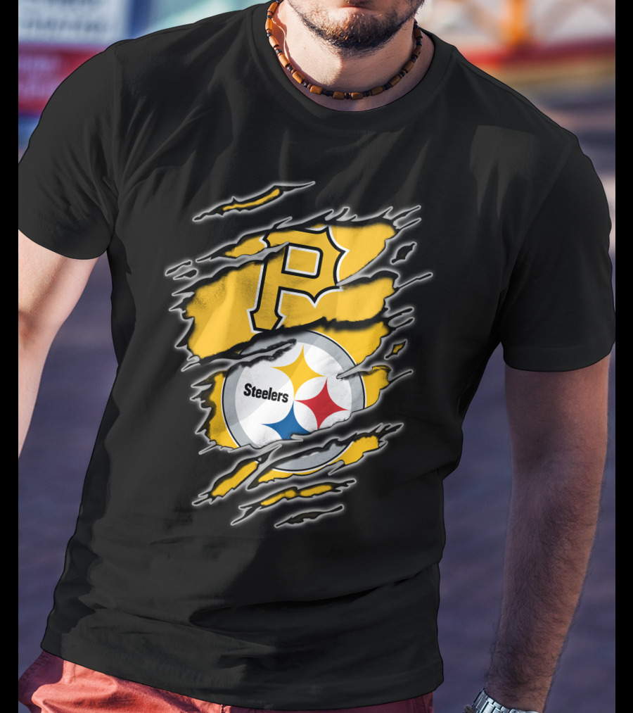 Steelers Pirates Torn Ripped Merge T-Shirt