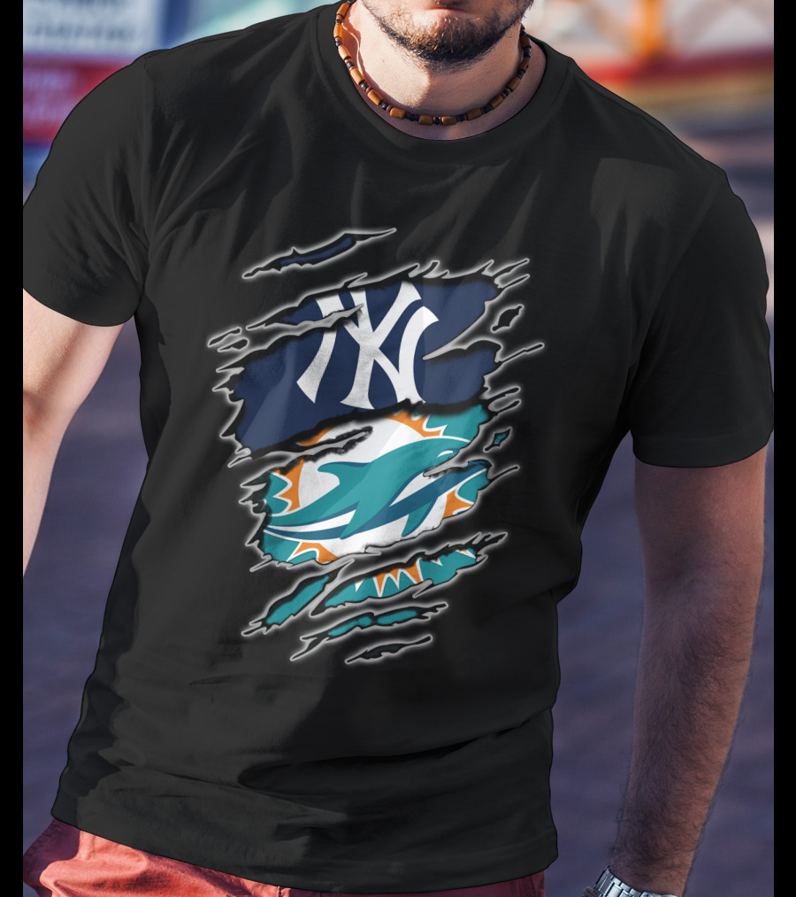 New York Yankees Miami Dolphins Fan Fusion T-Shirt