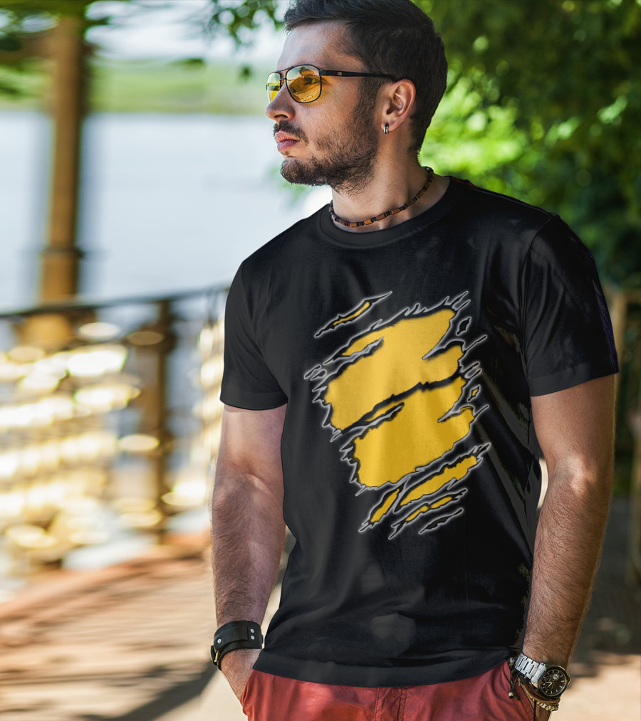 Steelers Pirates16 Fan Gear Torn Ragged Yellow Claw Marks T-Shirt