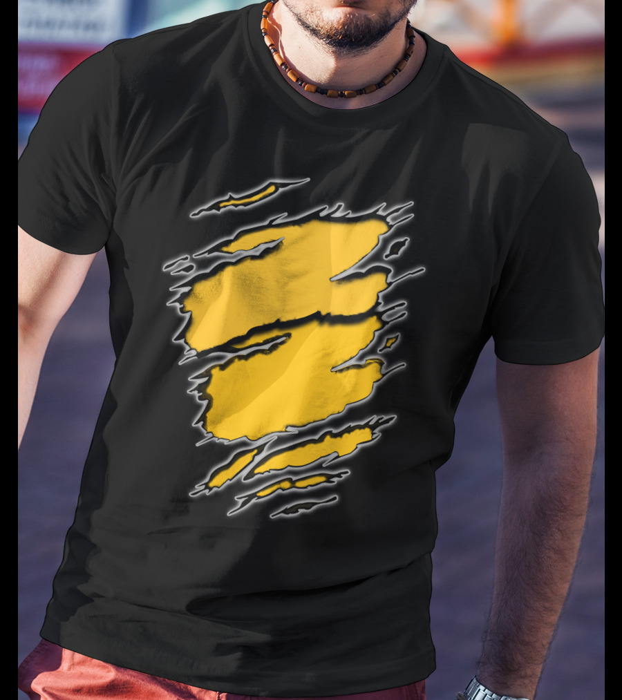 Steelers Pirates16 Fan Gear Torn Ragged Yellow Claw Marks T-Shirt