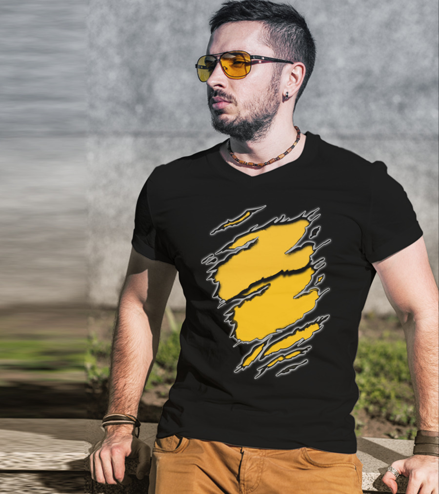 Steelers Pirates16 Fan Gear Torn Ragged Yellow Claw Marks T-Shirt