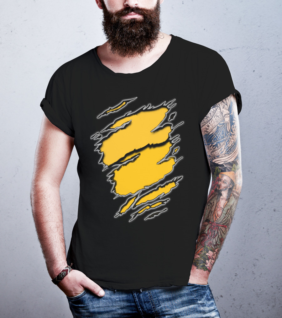 Steelers Pirates16 Fan Gear Torn Ragged Yellow Claw Marks T-Shirt