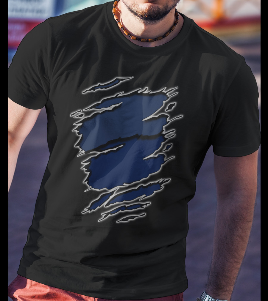 Yan Texans22 Blue Ripped Claw Scratch T-Shirt
