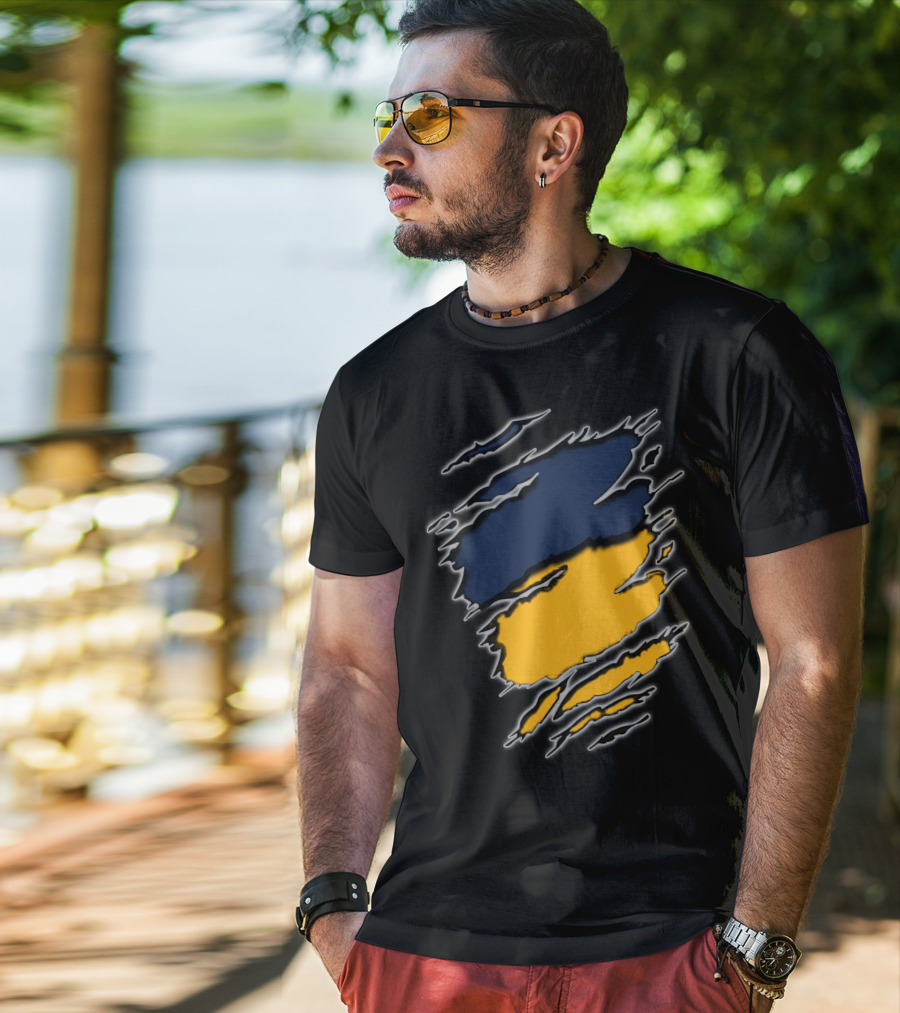 Pac Yan Worn Claw Marks Blue Yellow Gradient T-Shirt