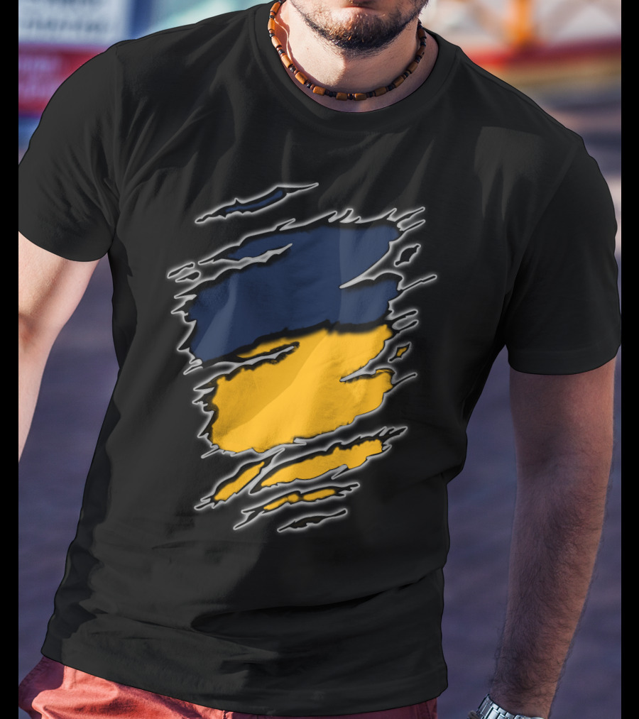 Pac Yan Worn Claw Marks Blue Yellow Gradient T-Shirt