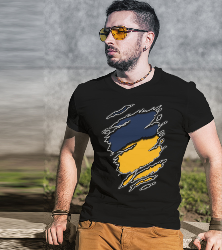 Pac Yan Worn Claw Marks Blue Yellow Gradient T-Shirt