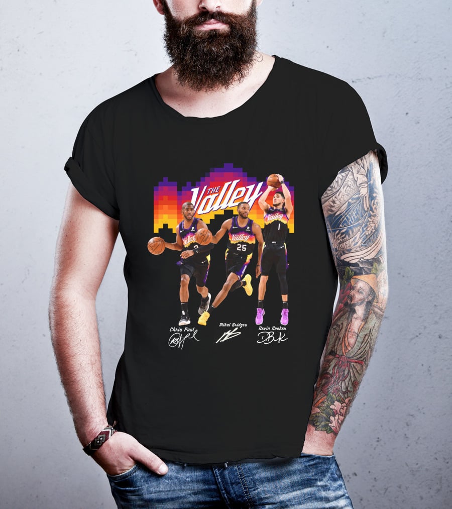 The Valley Phoenix Sun Chris Paul Mikal Bridges Devin Booker Basketball Team T-Shirt