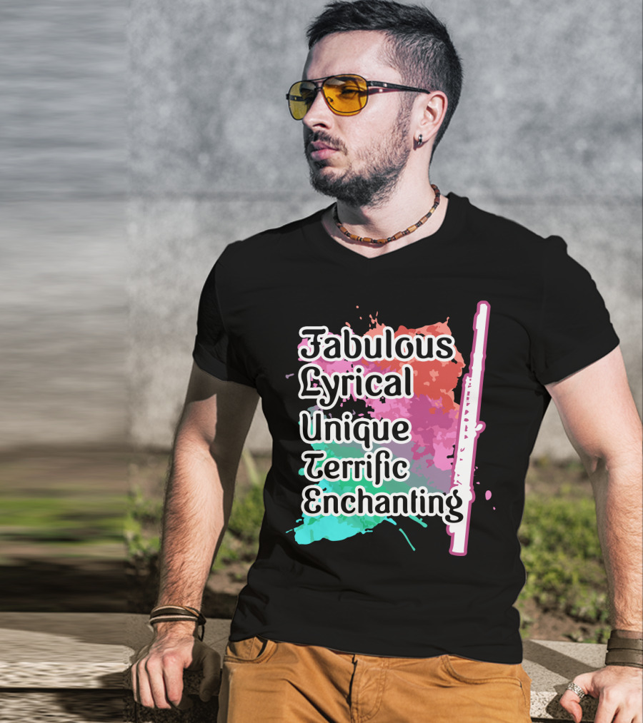 Fabulous Lyrical Unique Terrific Enchanting Flute Colorful Background T-Shirt