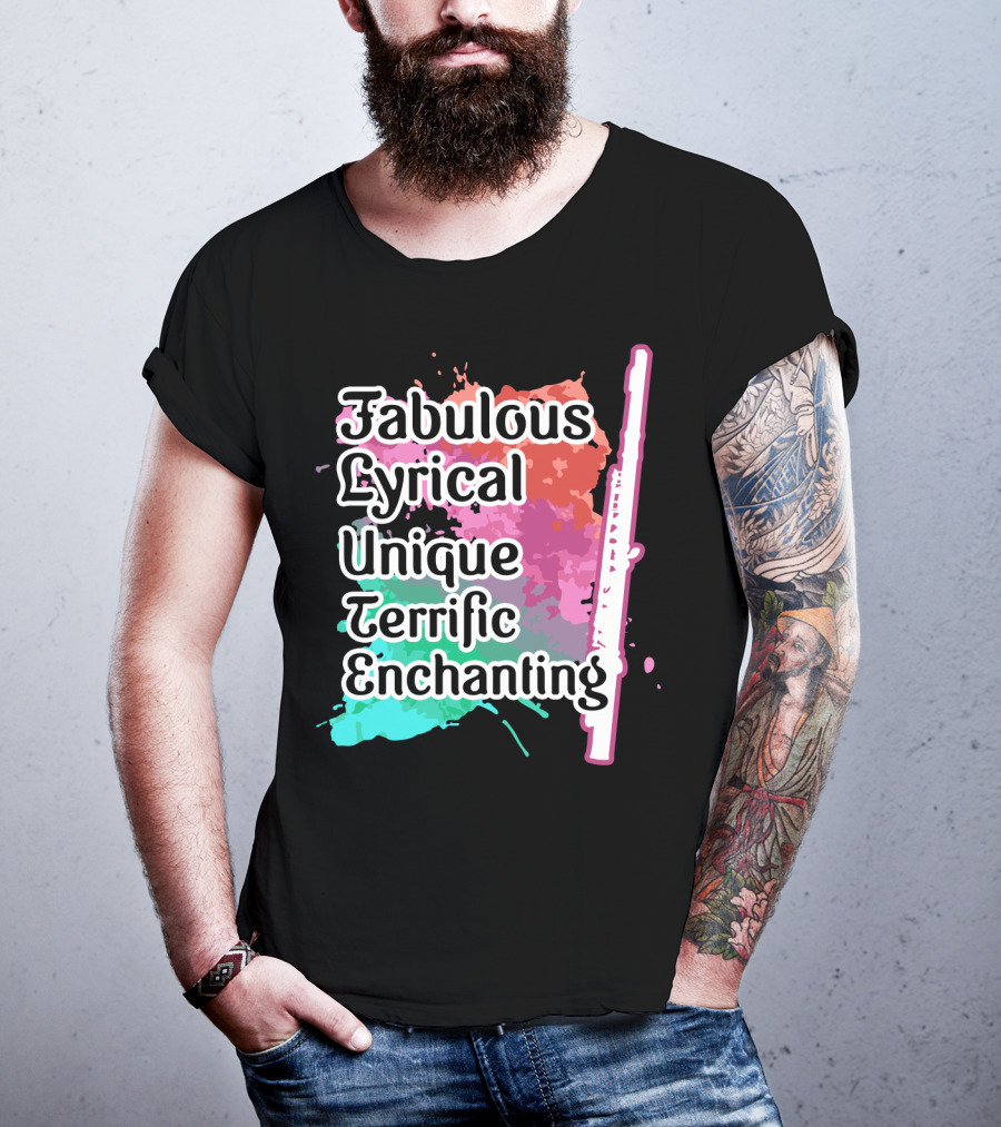 Fabulous Lyrical Unique Terrific Enchanting Flute Colorful Background T-Shirt