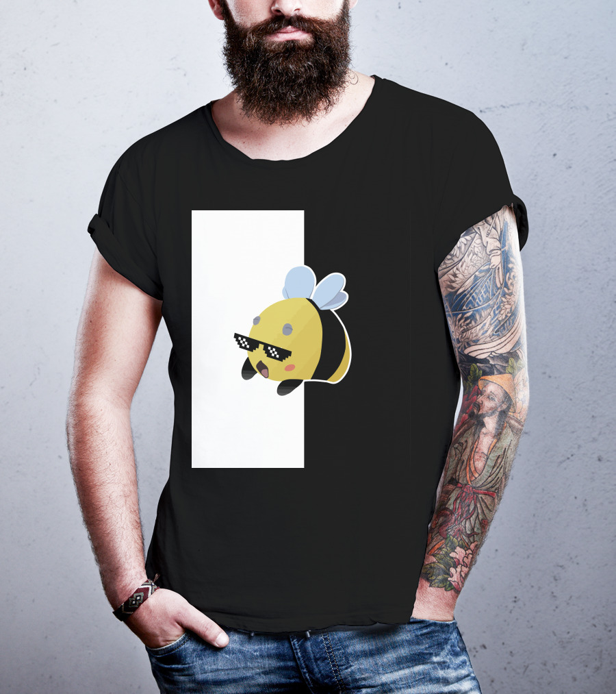 Tubbo And Ranboo Cool Bee Sunglasses Black And White Background T-Shirt