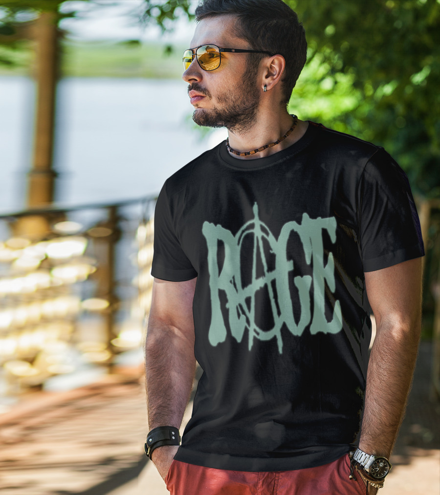 RAGE Anarchy Symbol Text T-Shirt