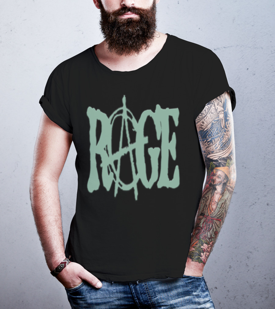 RAGE Anarchy Symbol Text T-Shirt