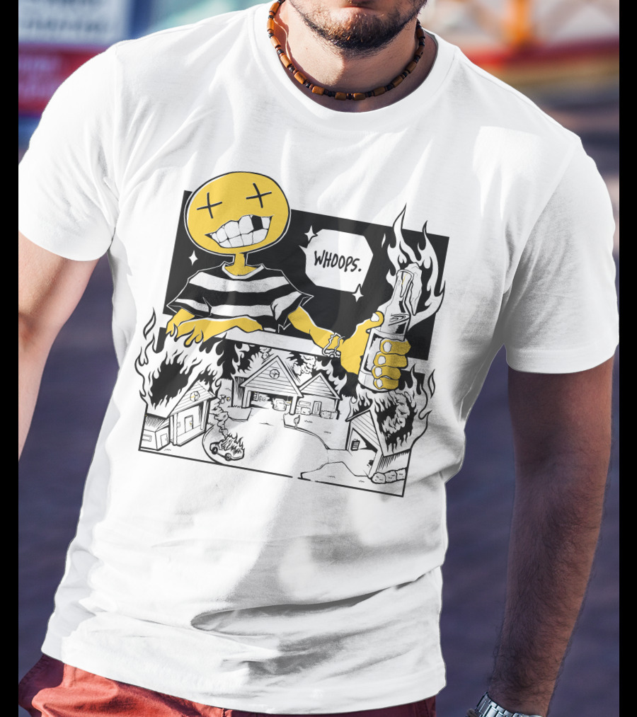 OFFCANNY Whoops Mischievous Grin Burning House Scene T-Shirt