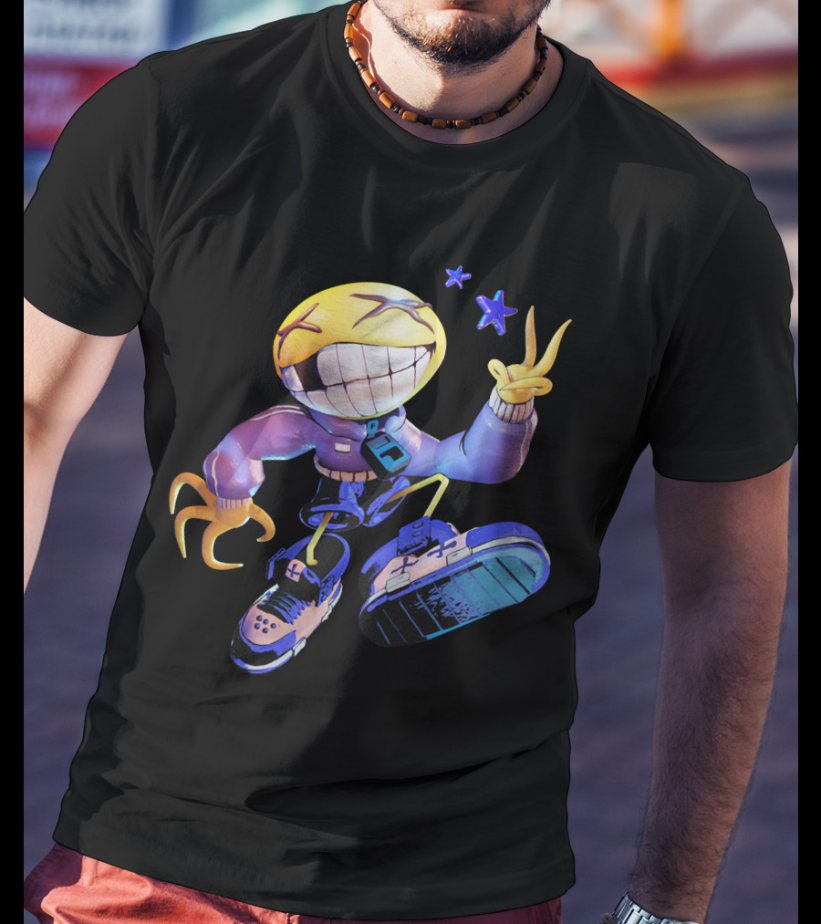 OFFCANNY Smile Face Character With Sneakers And Peace Sign T-Shirt