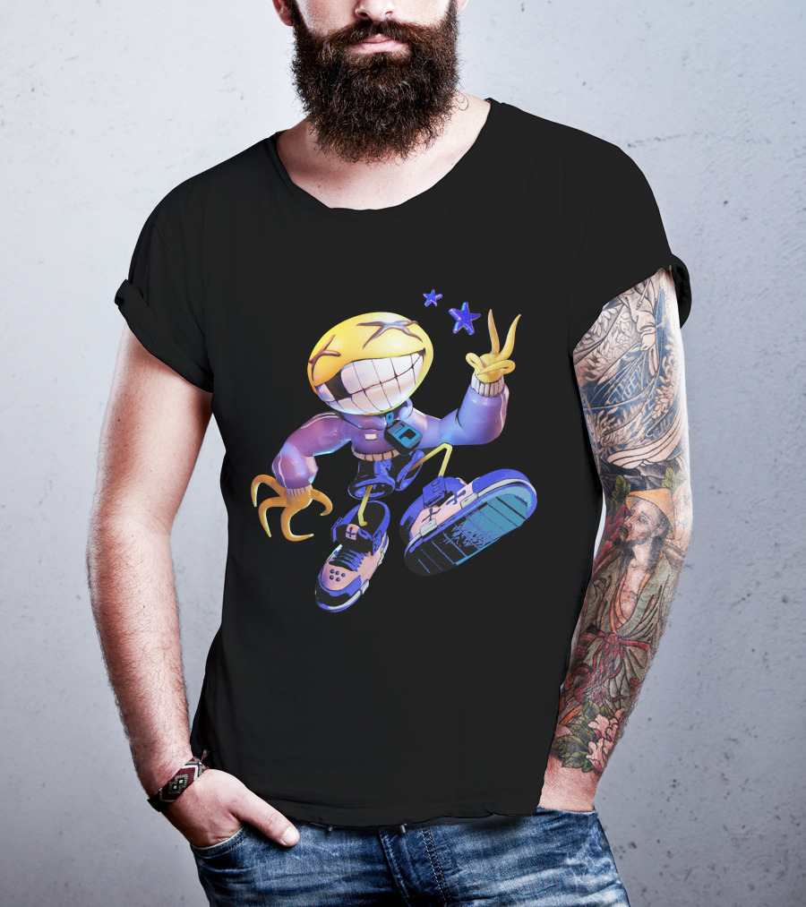 OFFCANNY Smile Face Character With Sneakers And Peace Sign T-Shirt