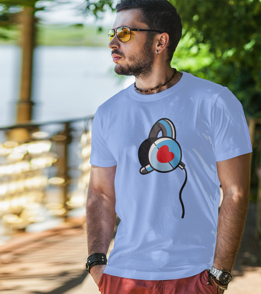 Wallibear Heart Headphones Blue Background T-Shirt